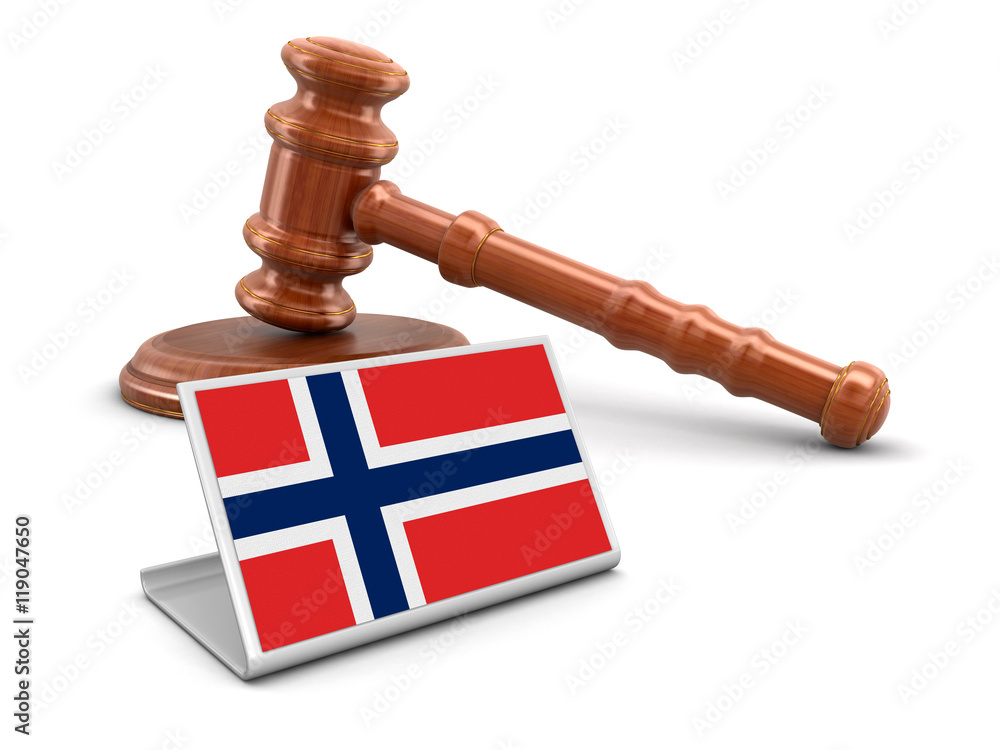 3d wooden mallet and Norwegian flag. Image with clipping path