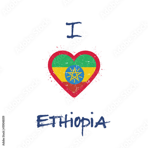 Ethiopia flag in a heart shape t-shirt design. A patriotic design for those who love Ethiopia.