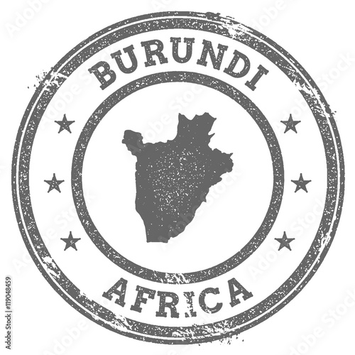 Burundi grunge rubber stamp featuring a textured map outline of the country with the text 'Burundi Africa'.