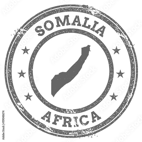 Somalia grunge rubber stamp map and text. Round textured country stamp with map outline. Vector illustration.