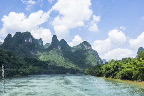 The Lijiang river and karst mountains scenery in autumn