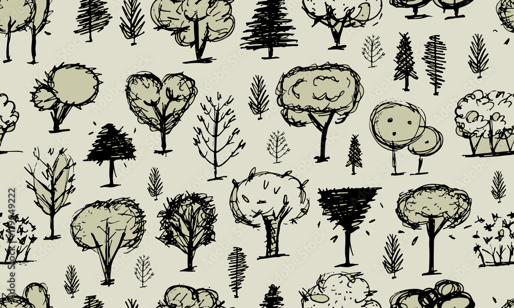 Fototapeta premium Seamless pattern with trees, sketch for your design