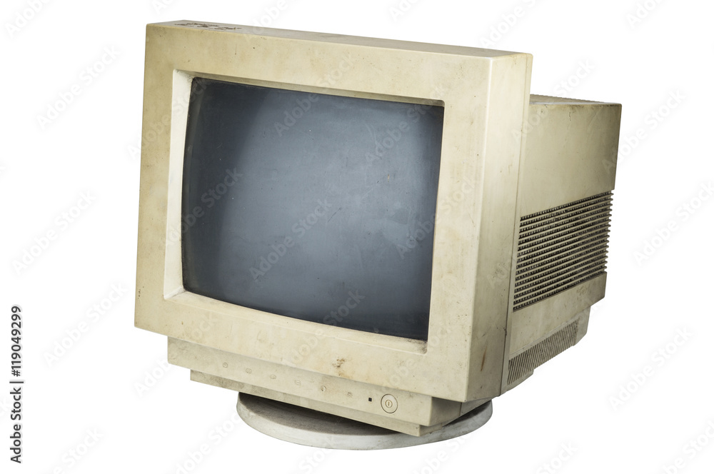 old computer monitor isolated on white background