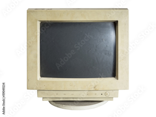 old computer monitor isolated on white background