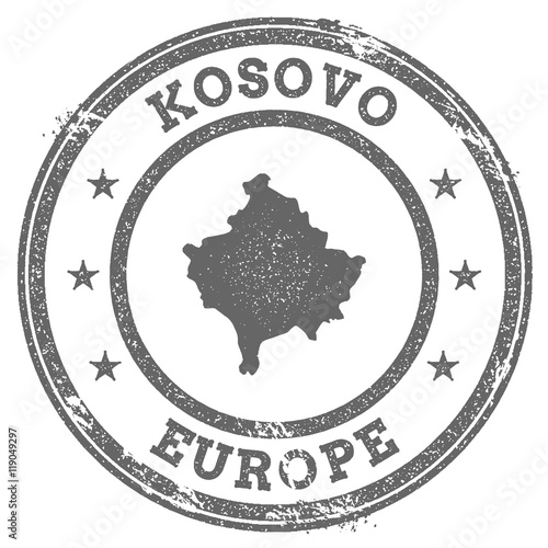 Kosovo grunge rubber stamp map and text. Round textured country stamp with map outline. Vector illustration.