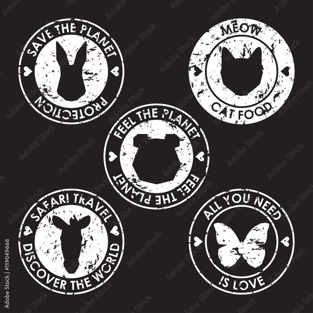 Fototapeta premium Round old distort eco stamp. Nature, animal products, wildlife them