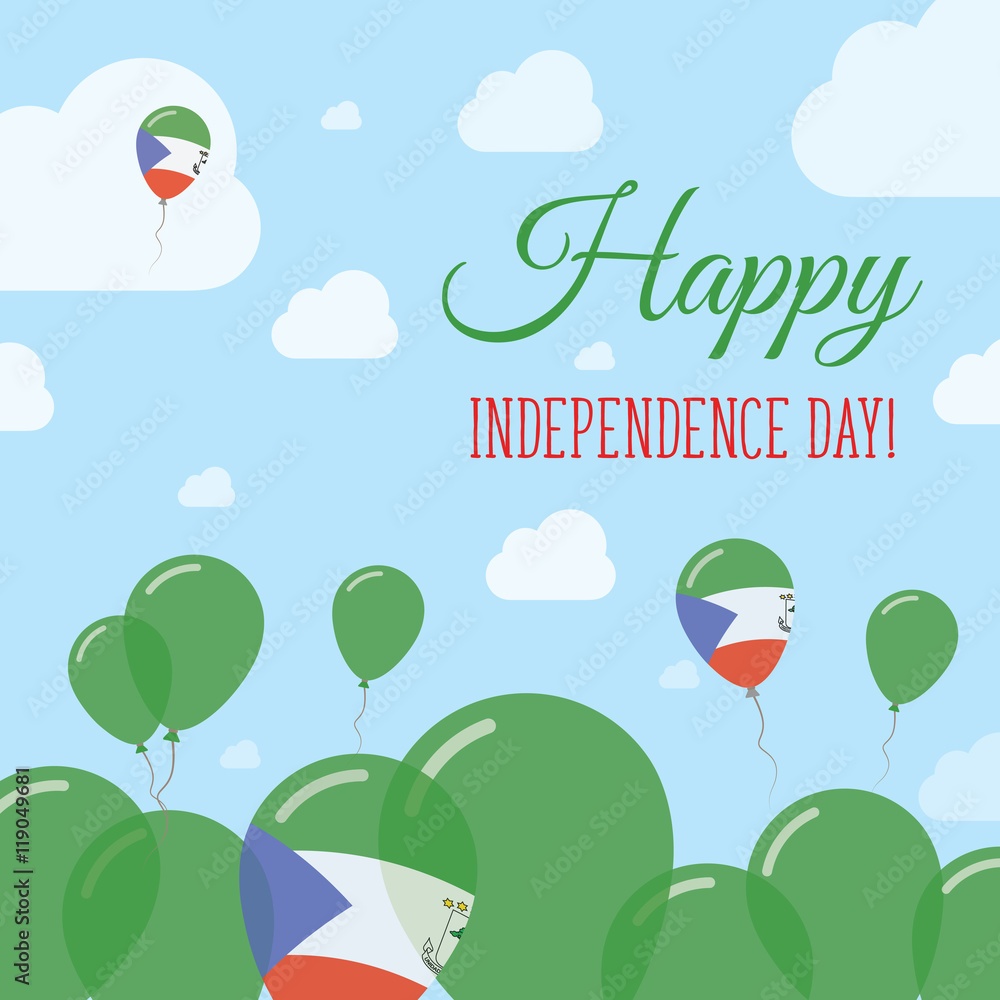 Naklejka premium Equatorial Guinea Independence Day Flat Patriotic Design. Equatorial Guinean Flag Balloons. Happy National Day Vector Card.