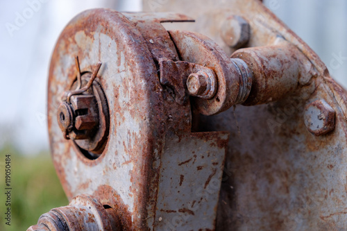 House lifting jack. Old rusty mechanical screw jack. Close-up