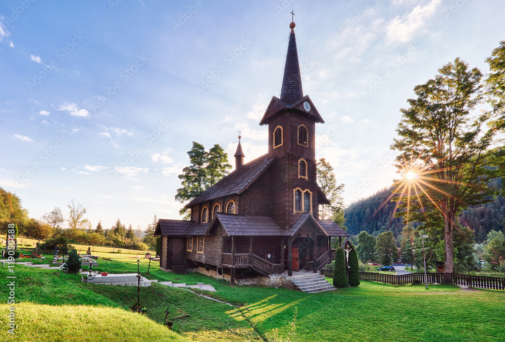 Obraz premium Wooden church, Tatranska Javorina, High Tatra Mountains, Western