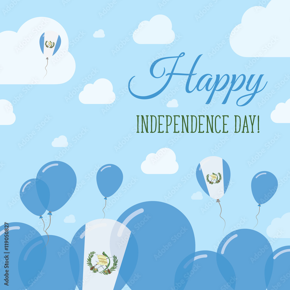 Guatemala Independence Day Flat Patriotic Design. Guatemalan Flag Balloons. Happy National Day Vector Card.