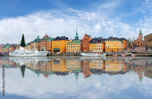 Scenic  panorama of the Old Town (Gamla Stan) pier architecture photo