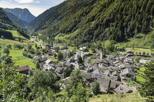 View of the typical northern Italy old stone Village of Carcoforo in Valsesia