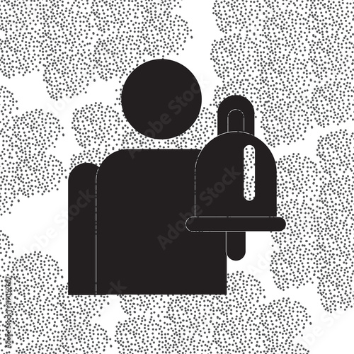 Back to School and Education vector flat icon in black and white style schoolboy with bell