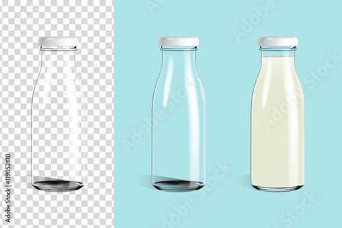Empty glass bottle and glass milk bottle ready for your design . Packaging vector 
