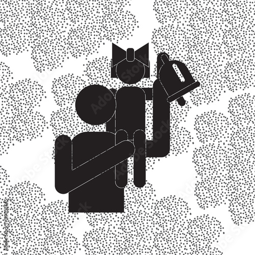 Back to School and Education vector flat icon in black and white style pupils and bell