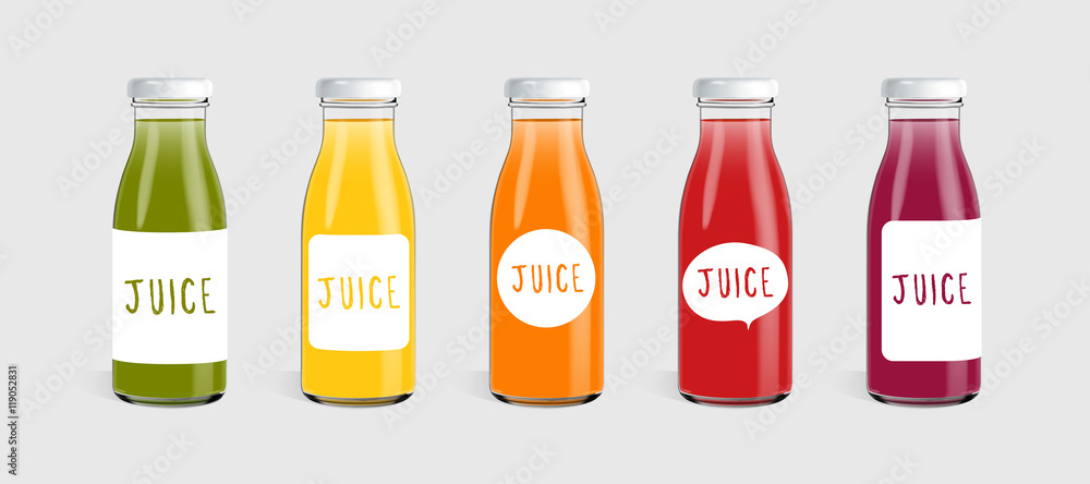 Glass juice bottle with label template ready for you design. Packaging  vector Stock Vector