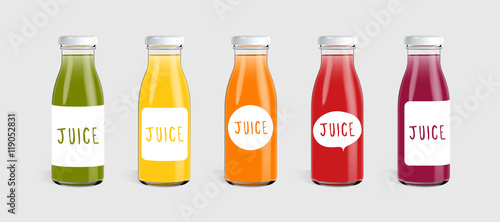 Glass juice bottle with label template ready for you design. Packaging vector 
