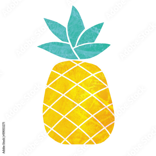 One pineapple on white background. Tropical fruit. Health symbol