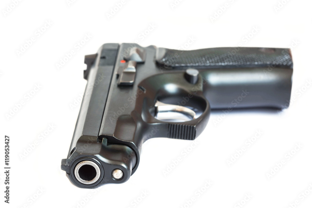 close up pistol handgun weapon isolated on white background