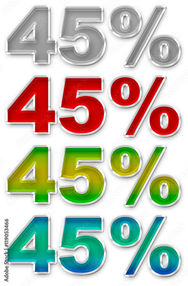Percent 45 colorful icons symbols set JPEG