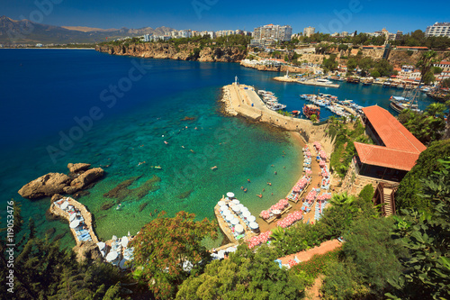 Small beach and harbour in Kaleiçi - old town and historic center of Antalya, Turkey