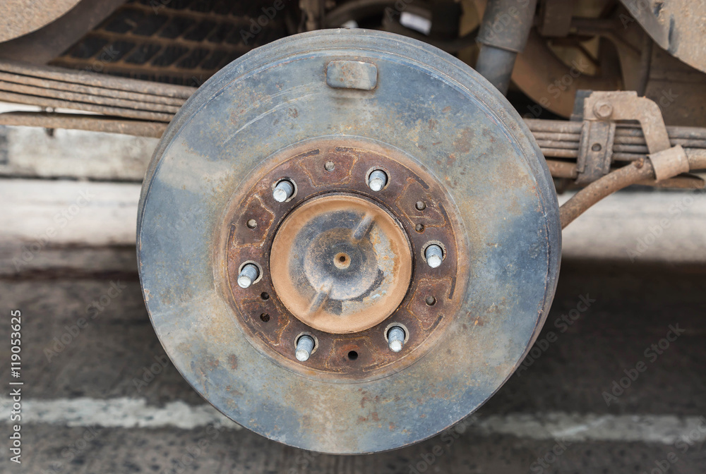 Rusty wheel hub car changing wheel tyre 