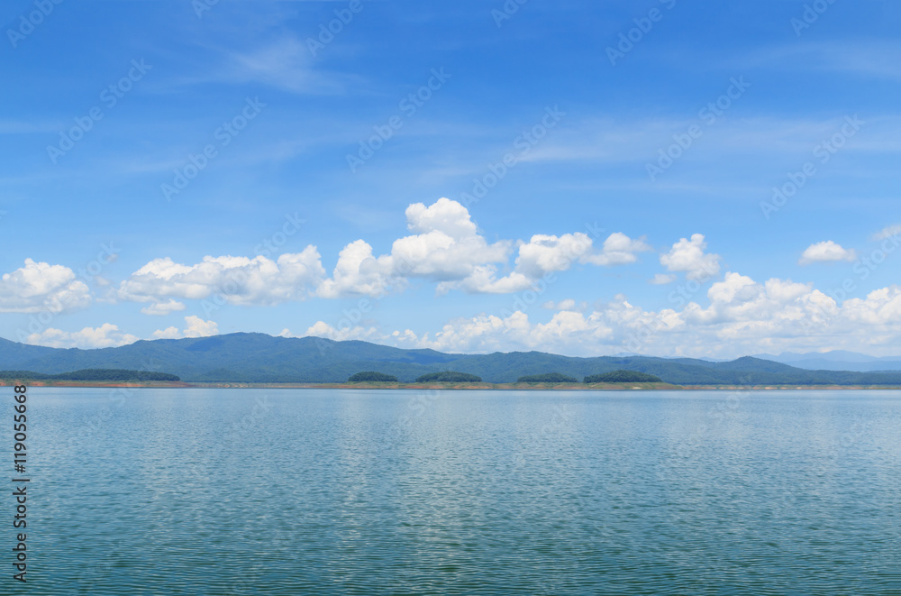 Blue sky with white clouds and rivers