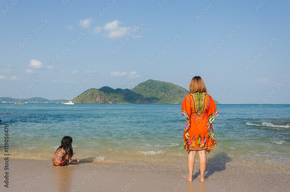 Mother daughter  beach