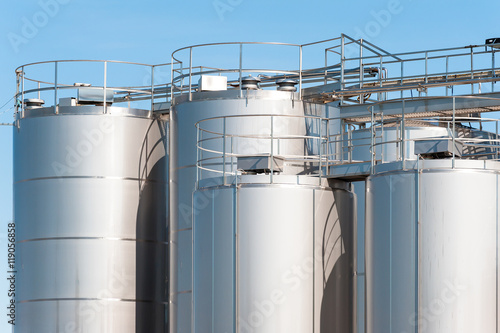 Stainless steel silos.