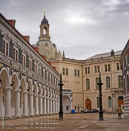 Zwinger palace and Residenzschloss (city hall) on the back in Dr