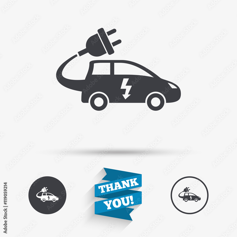 Naklejka premium Electric car sign icon. Hatchback symbol.
