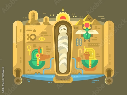 Mummy in a sarcophagus flat design