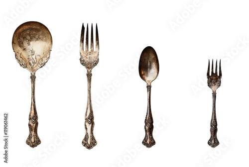Tableau sur toile Vintage set of tarnished silverware
