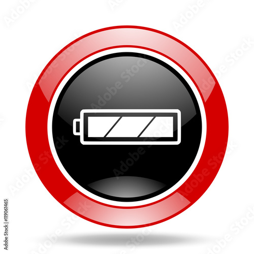 battery red and black web glossy round icon