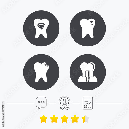 Dental care icons. Caries tooth and implant.