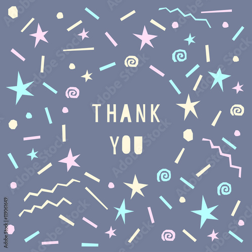 Card template. Thank you. Abstract handmade letters pattern background