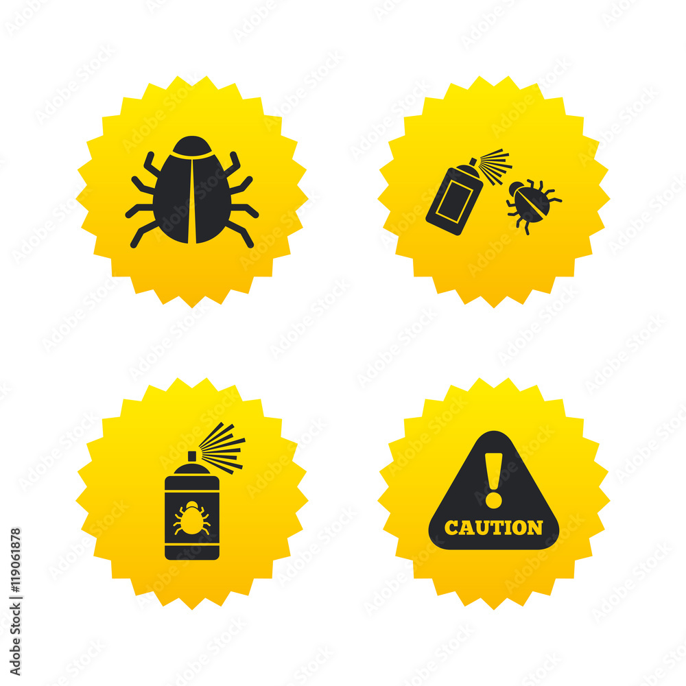 Bug disinfection signs. Caution attention icon. Bug disinfection signs. Caution attention icon.