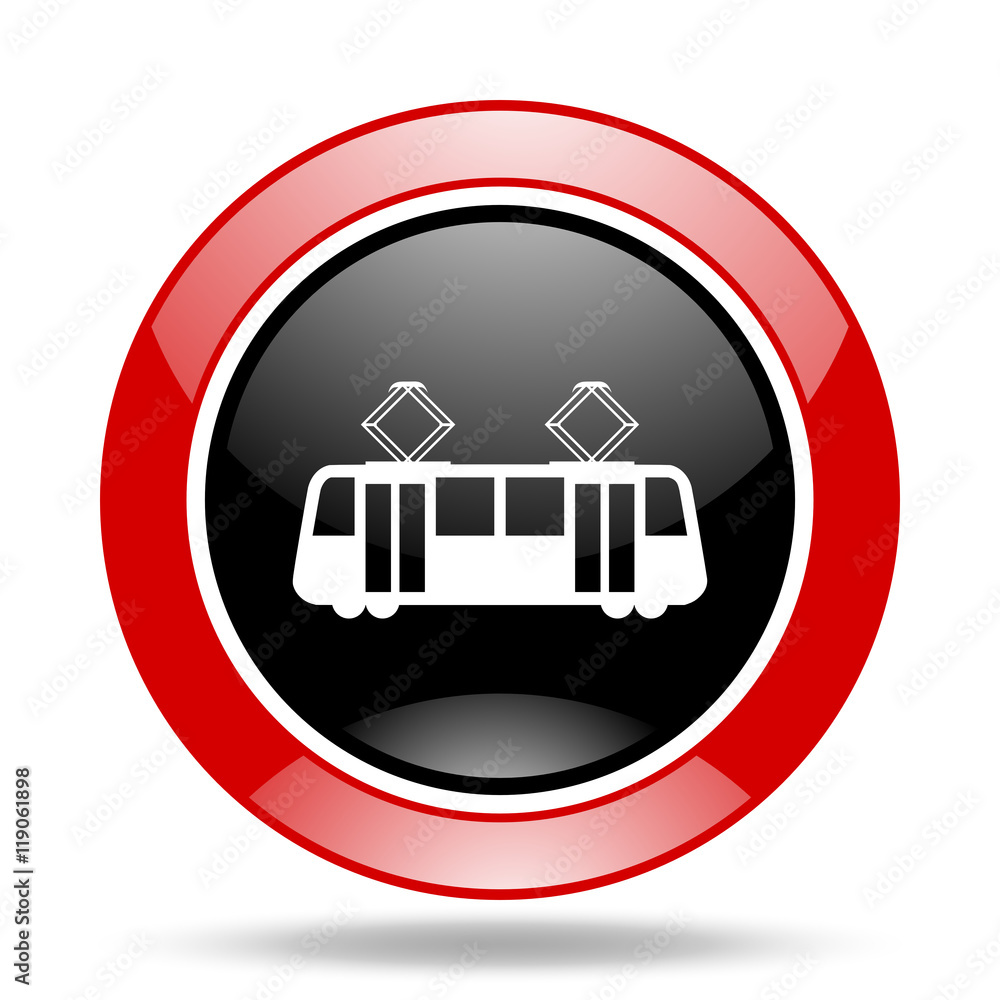 tram red and black web glossy round icon