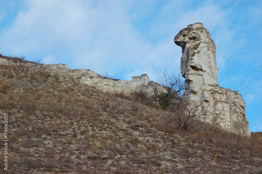 White chalk cliffs Chalky Mount Divnogorie. Voronezh region, Russia