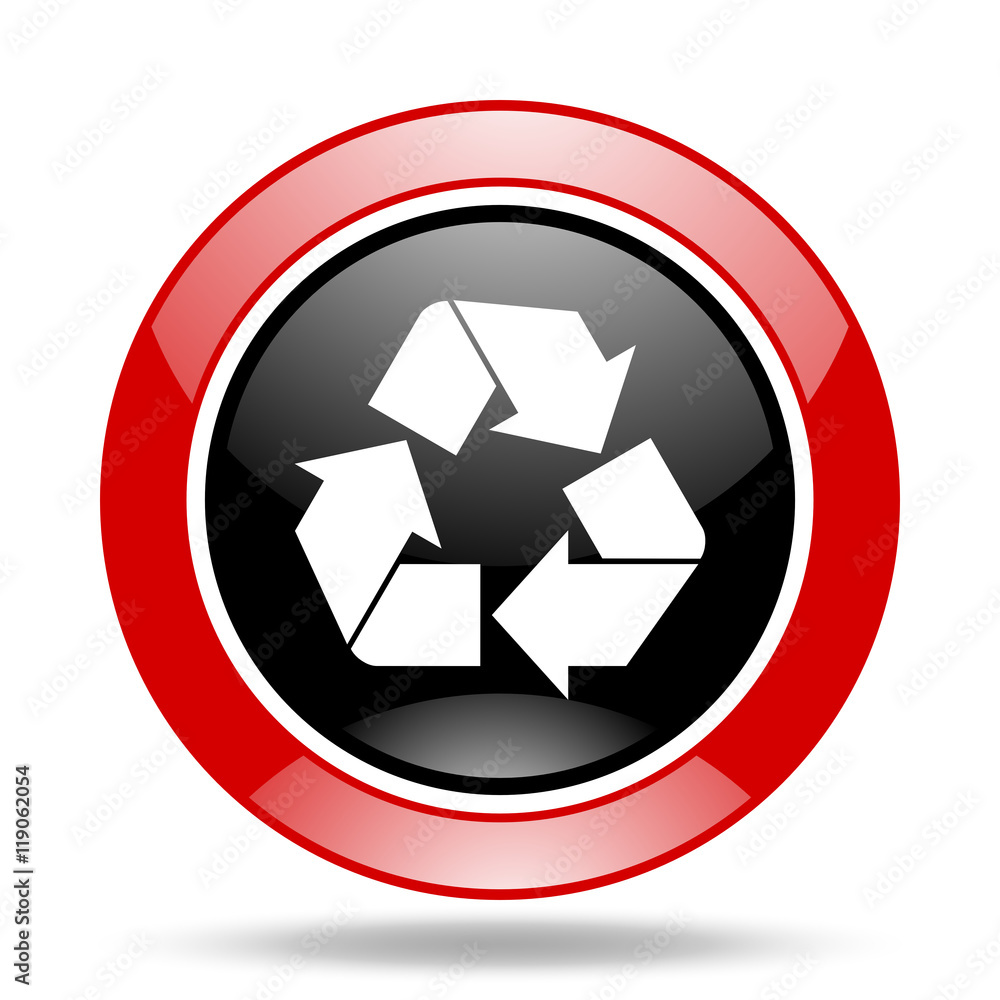 recycle red and black web glossy round icon