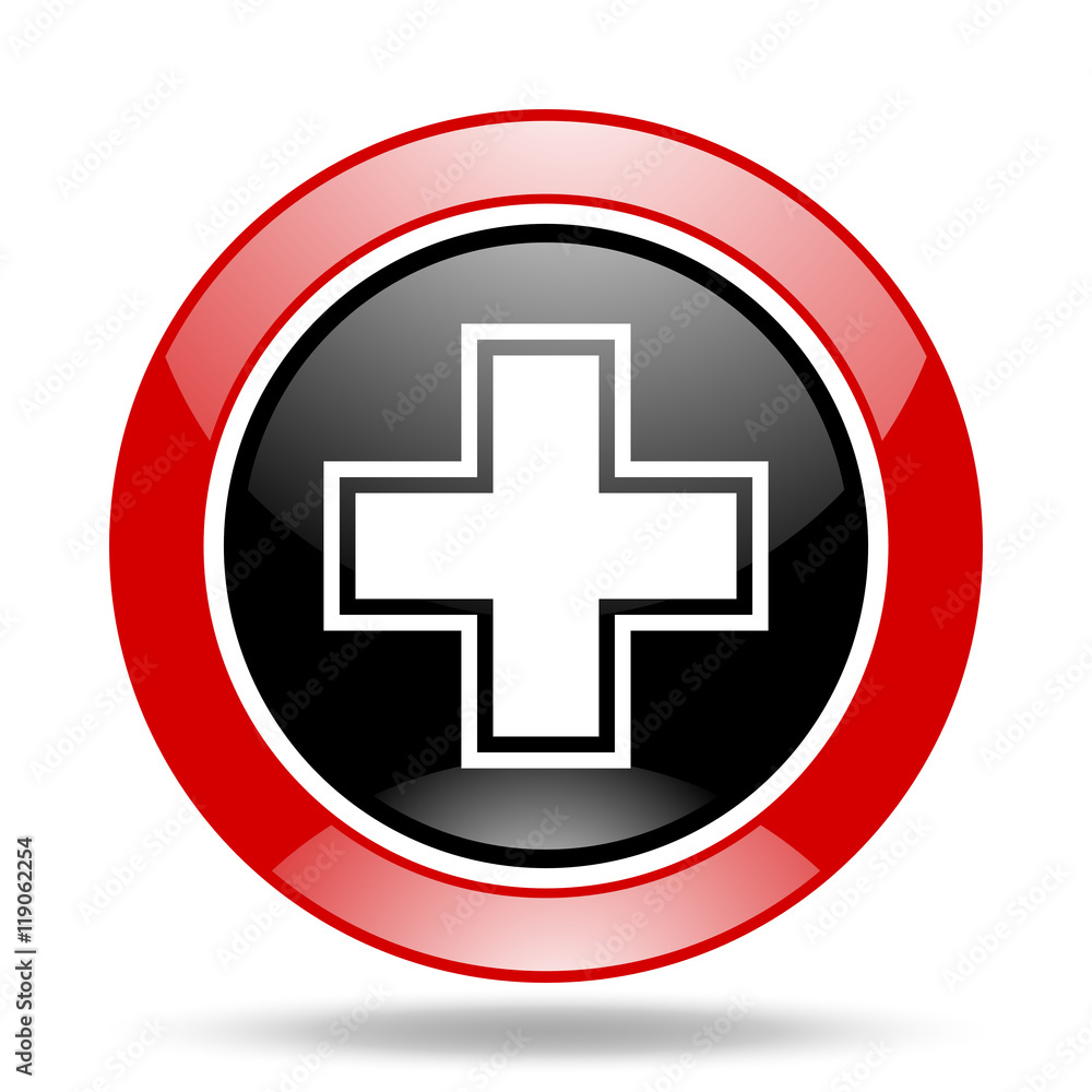 Fototapeta premium pharmacy red and black web glossy round icon