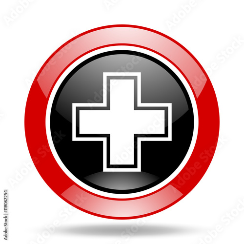pharmacy red and black web glossy round icon