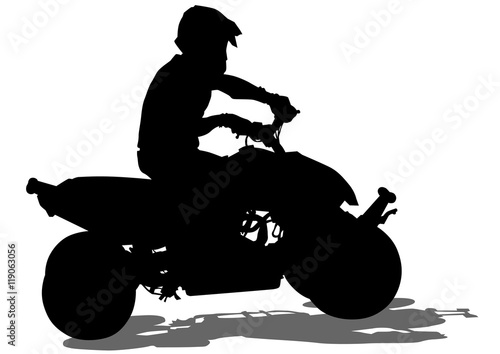 Silhouettes athletes ATV during races on white background