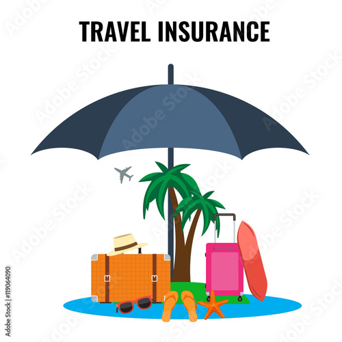 Travel Insurance Concept for Poster. Umbrella protecting your travel. Advertising design.