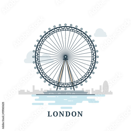 Fotografie, Obraz Flat modern vector London, the capital of Great Britain with London Eye