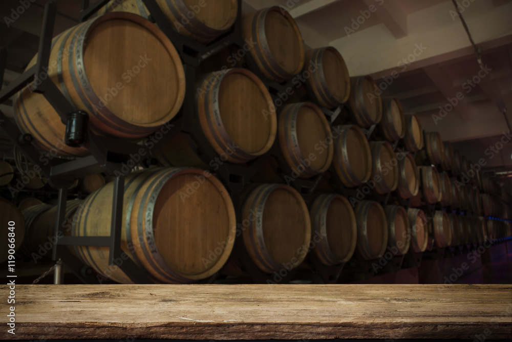 background of barrel and worn old table of wood background of barrel and worn old table of wood