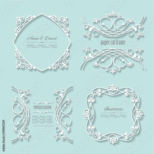 Filigree paper cut frames with long shadows.