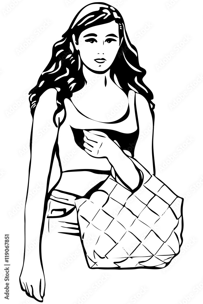 beautiful young brunette woman with a bag in his hand beautiful young brunette woman with a bag in his hand