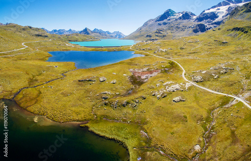 Passo del Bernina - Svizzera - Lej Pitschen - Lej Nair e Lago Bianco - Vista aerea verso sud photo