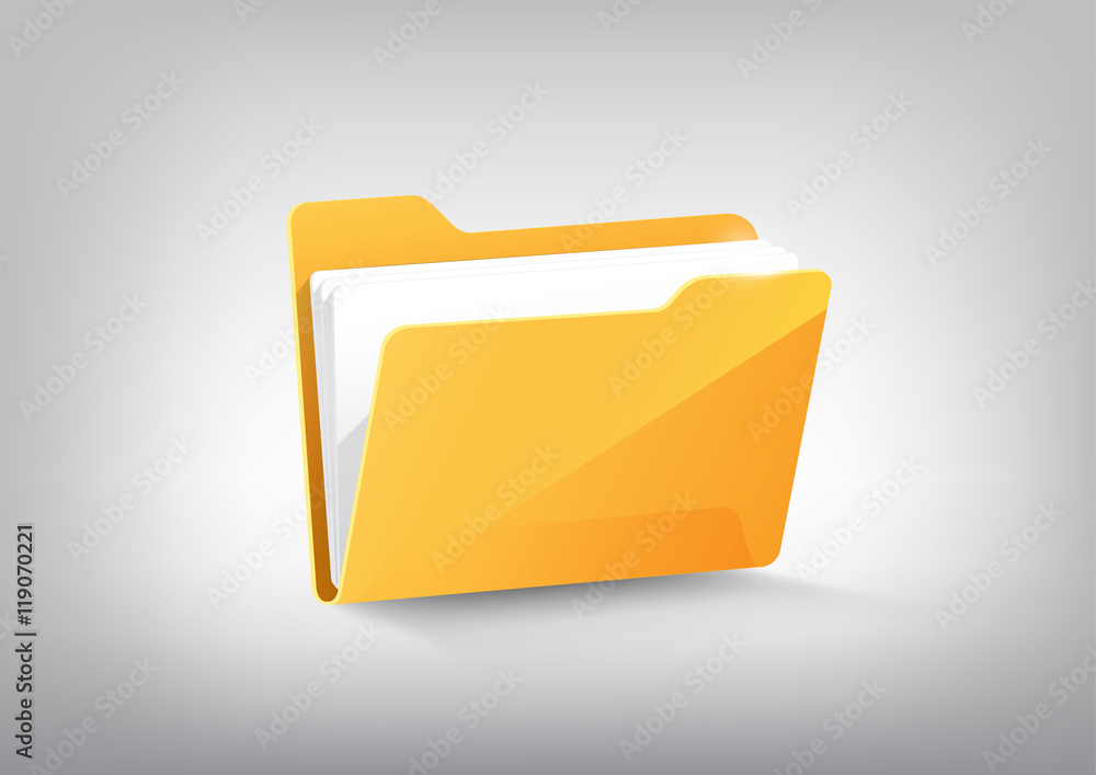 Yellow document file folder directory icon isolated on white grey, transparent vector Yellow document file folder directory icon isolated on white grey, transparent vector